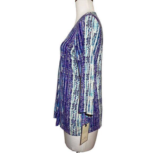 Dana Buchman Top Blouse Women Size S Small Blue Ruffled Front V-Neck 3/4 Sleeve - Picture 3 of 8